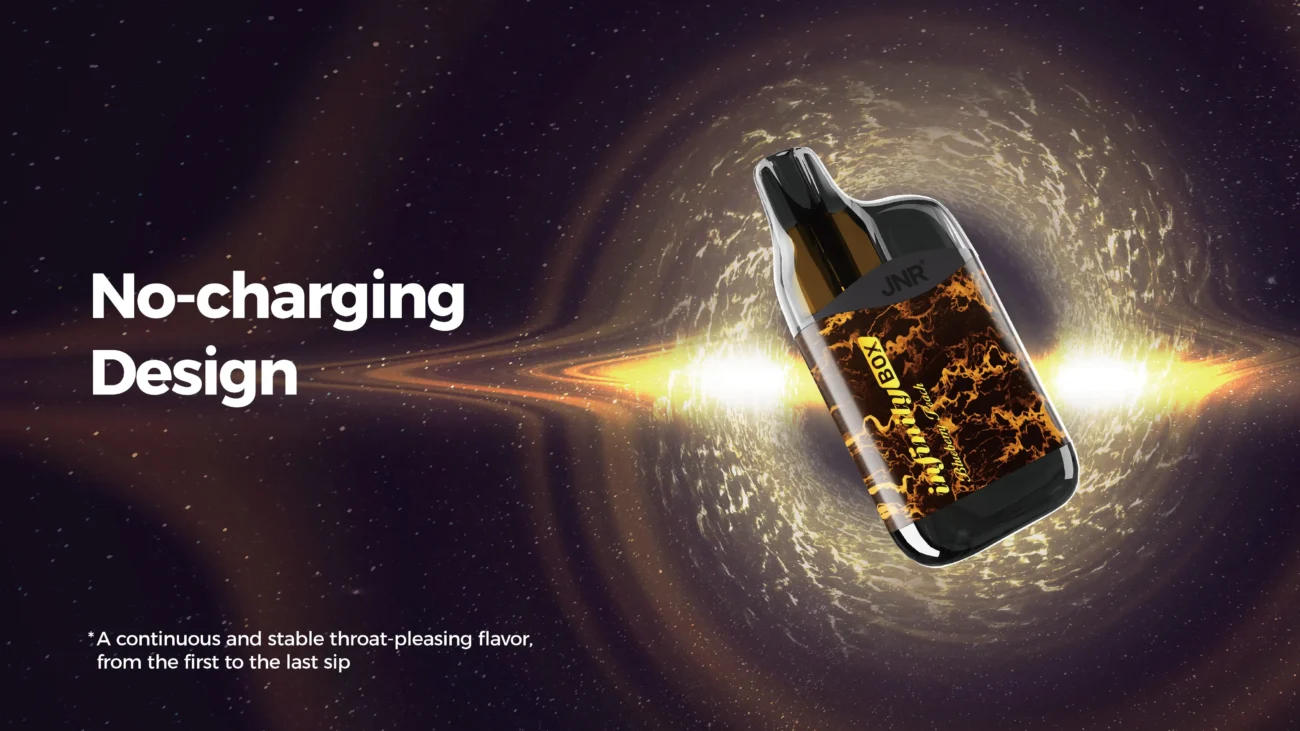 JNR Infinity Box disposable vape with no-charging feature and galaxy background
