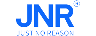 JNR logo in bold blue text with the tagline "Just No Reason," representing the brand's identity.