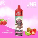 Vape jetable JNR Alien Kiwi Strawberry avec design extraterrestre amusant, saveur kiwi et fraise, capacité de 10000 Puffs et batterie de 850mAh.