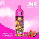 Vape jetable JNR Alien Raspberry Watermelon avec design extraterrestre coloré, saveur framboise et pastèque, capacité de 10000 Puffs et batterie de 850mAh.
