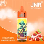 Vape jetable JNR Alien Strawberry Raspberry Ice avec design extraterrestre vibrant, saveur fraise et framboise glacée, capacité de 10000 Puffs et batterie de 850mAh.
