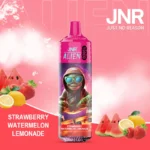 Vape jetable JNR Alien Strawberry Watermelon Lemonade avec design extraterrestre vibrant, saveur fraise, pastèque et limonade, capacité de 10000 puff et batterie de 850mAh.