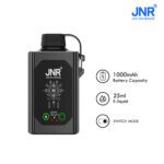 Black JNR vape device featuring 1000mAh battery, 25ml e-liquid capacity, and switch mode functionality