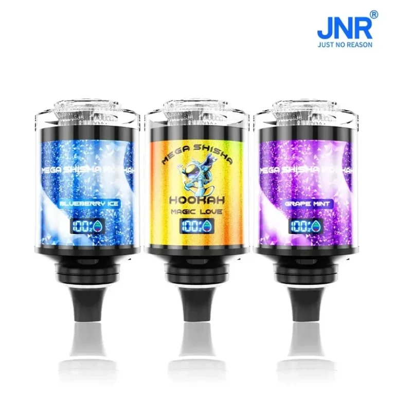 Mega Shisha Hookah JNR avec 100000 Puffs, écran intelligent, lumière respirante et compatibilité pour chicha de bureau.