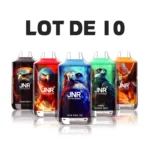Wholesale pack of 10 JNR Falcon 16K disposable vapes featuring colorful falcon designs and various fruit flavors