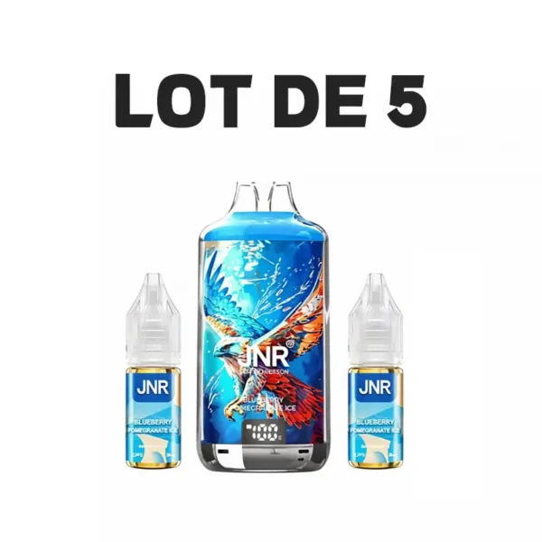 JNR Falcon X Plus 28K Puffs – Blueberry Pomegranate Ice Vape with Refill E-liquids (Lot of 5)