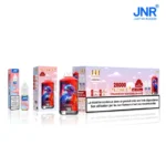 JNR Falcon X Plus 28000 puffs disposable vape in Strawberry Watermelon Ice flavor with e-liquid refills shown in a 5-pack wholesale kit