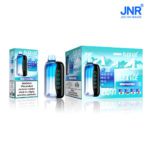 JNR Flex Ice vape series featuring White Peach Razz flavor with ice-adjustable levels and packaging, offering a customizable vaping experience