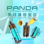 JNR Panda vape kit featuring a unique panda design with a colorful battery display, dual mesh coil, and Cherry Ice pod for refreshing flavor.