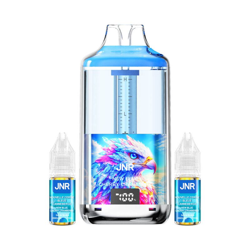 JNR New Blue Cherry Cranberry pod system with vibrant eagle design, offering a smooth vaping experience with 20ml e-liquid.