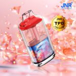 JNR Falcon Gem vape pod system in red with clear e-liquid tank, TPD certified for safety, and dual mesh coil for rich flavor and smooth vapor.