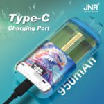 JNR Falcon Gem vape pod system featuring Type-C charging port and 950mAh battery with visible e-liquid tank, Summer Holiday flavor, and TPD certification.