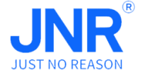 JNR logo in bold blue text with the tagline "Just No Reason," representing the brand's identity.